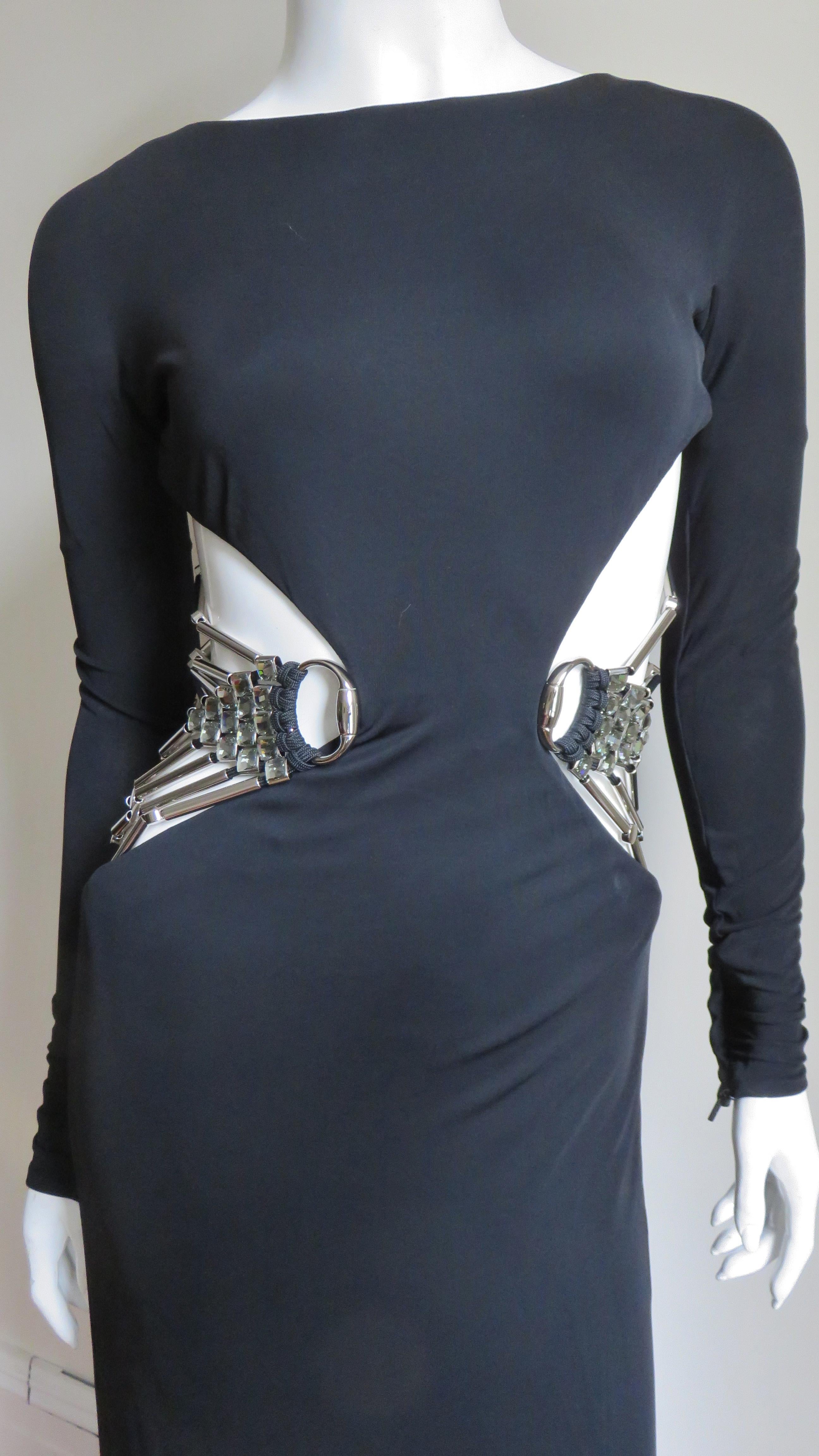 Black Gucci Silk Gown with Cut out Waist, Swarovski Crystals and Hardware SS 2010 For Sale