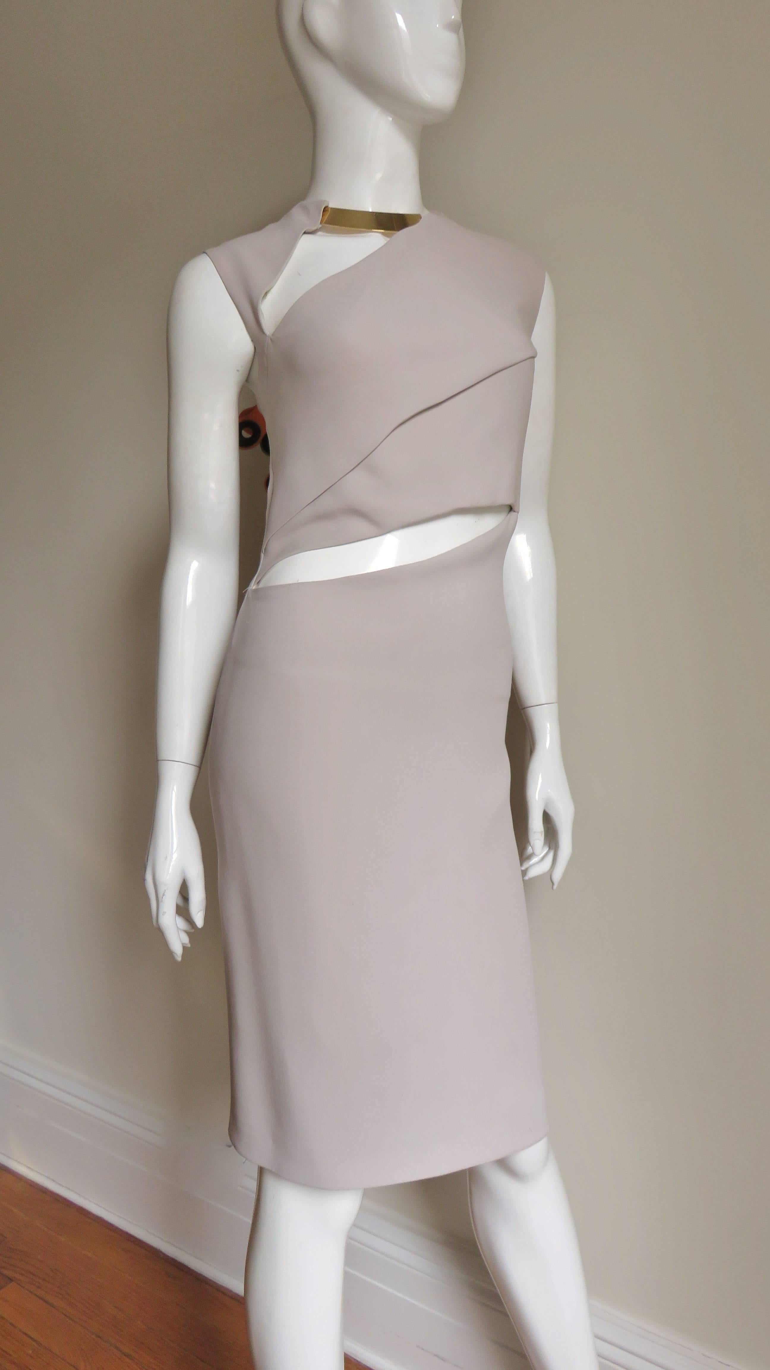 Gray Gucci Tom Ford Cut out Dress with Metal Collar