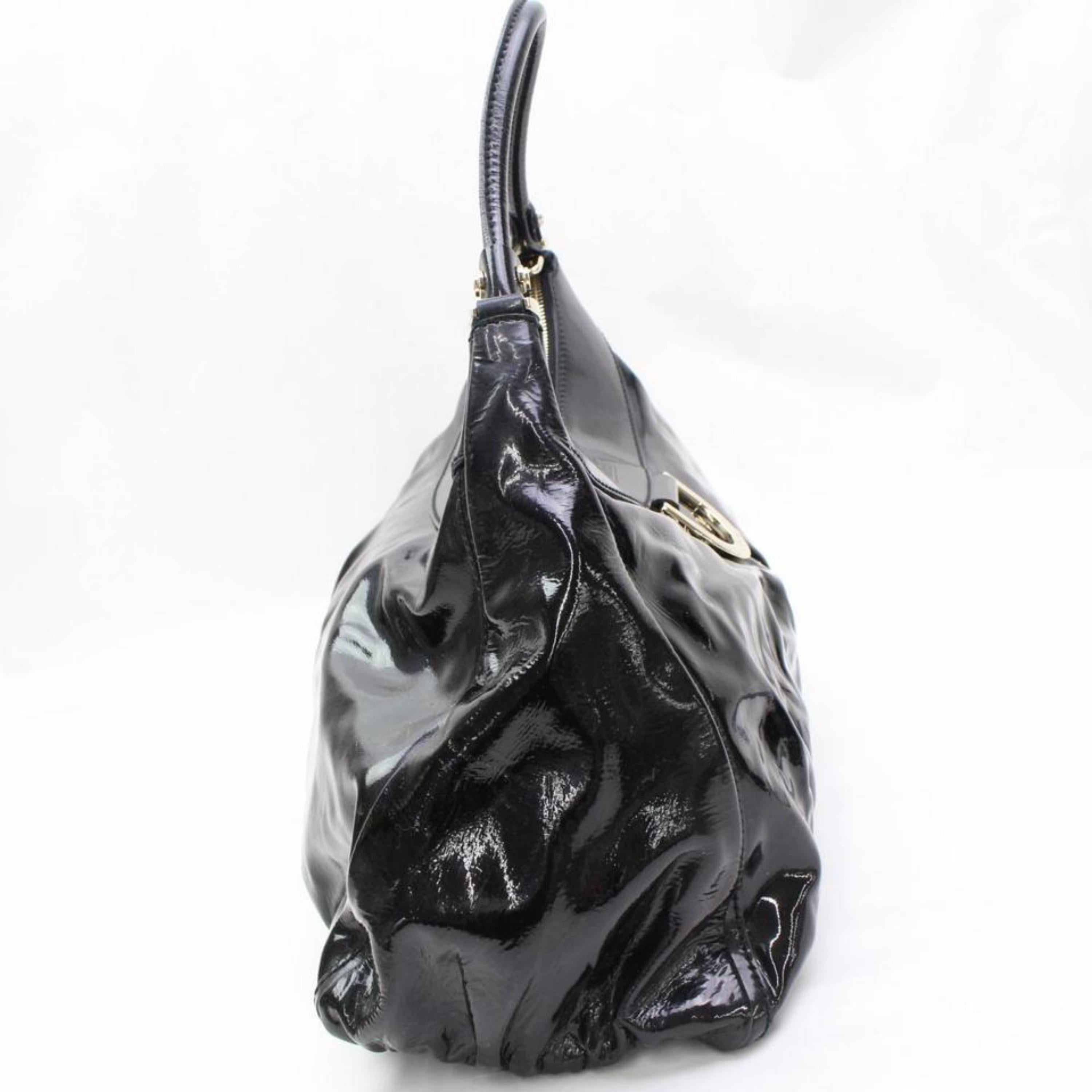 Gucci D-ring Hobo 867933 Black Patent Leather Shoulder Bag For Sale 3