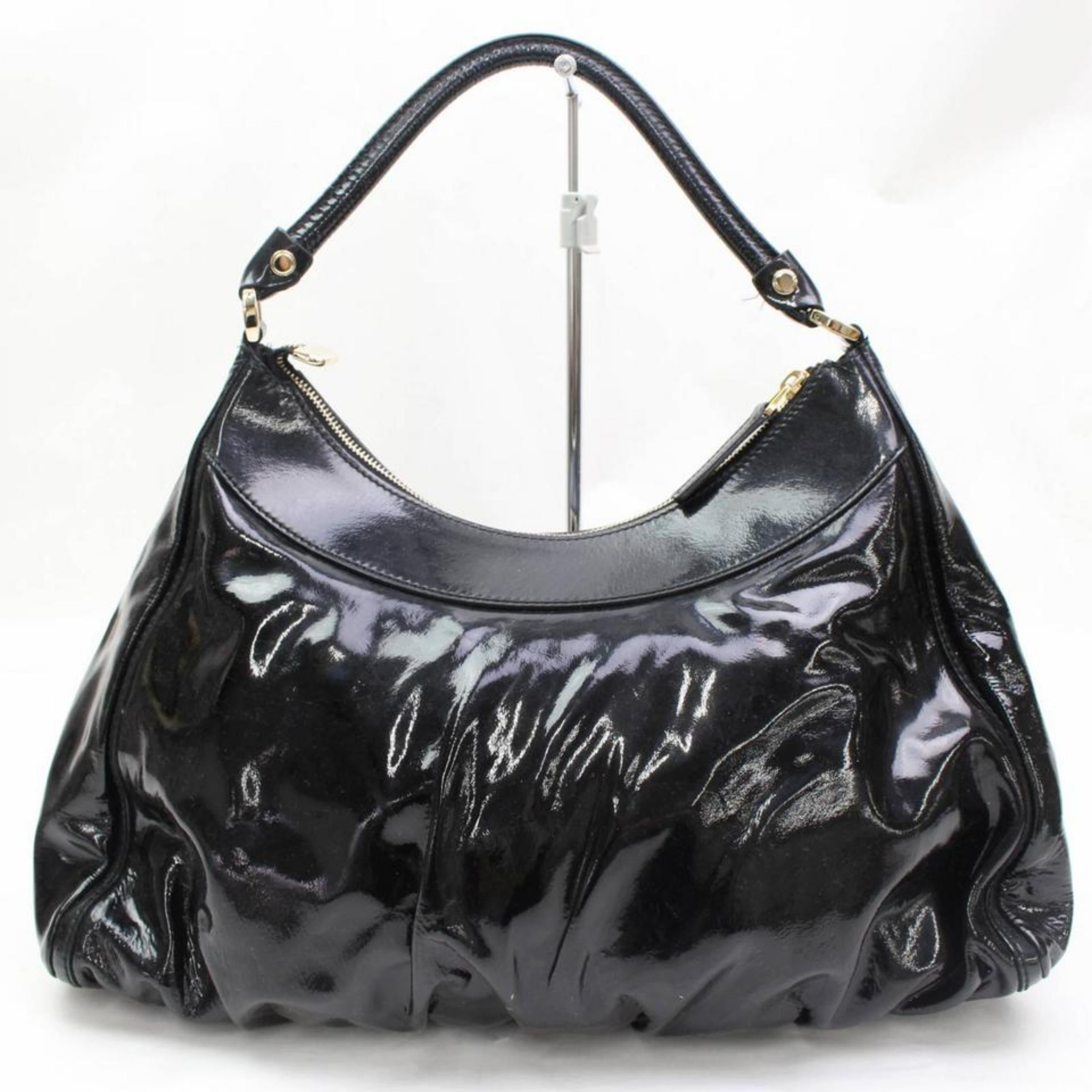 Gucci D-ring Hobo 867933 Black Patent Leather Shoulder Bag For Sale 4