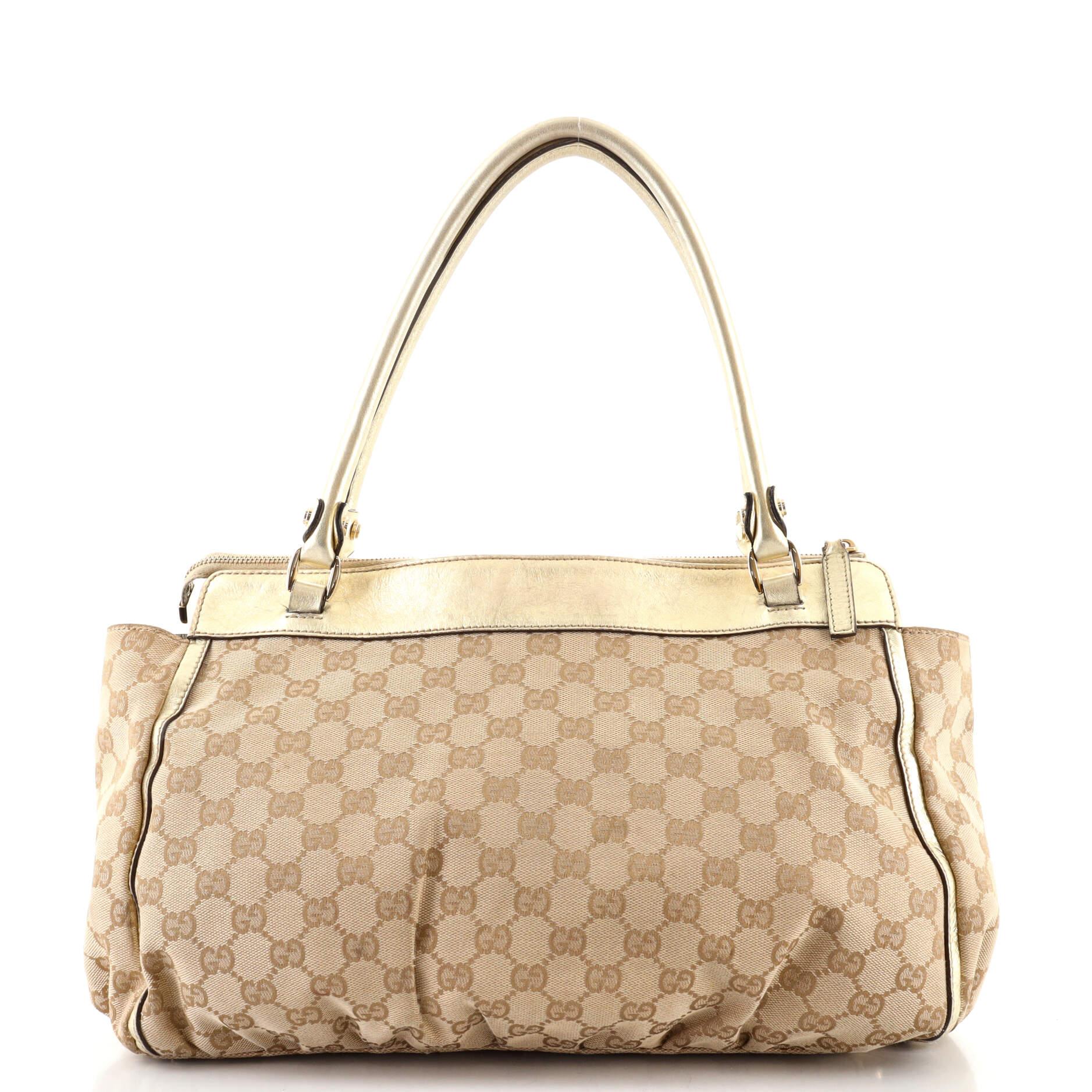 Beige Gucci D-Ring Shoulder Bag GG Canvas Medium