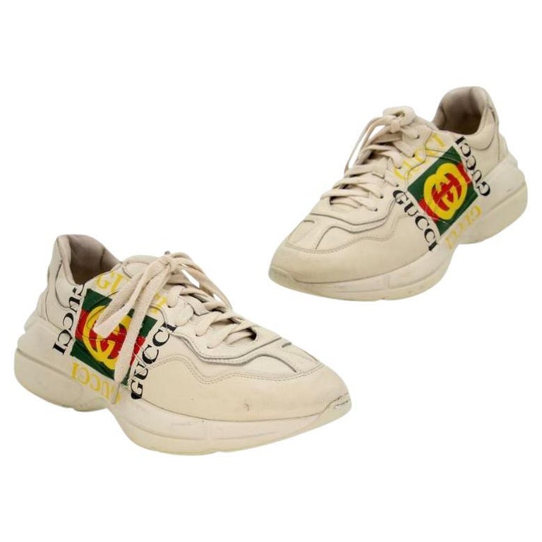 Gucci Dad 39 Leather Logo Print Rhyton Sneakers GG-0302N-0060 For Sale at  1stDibs | leather sign on shoes, gucci dad shoes, gucci rhyton sneakers  green