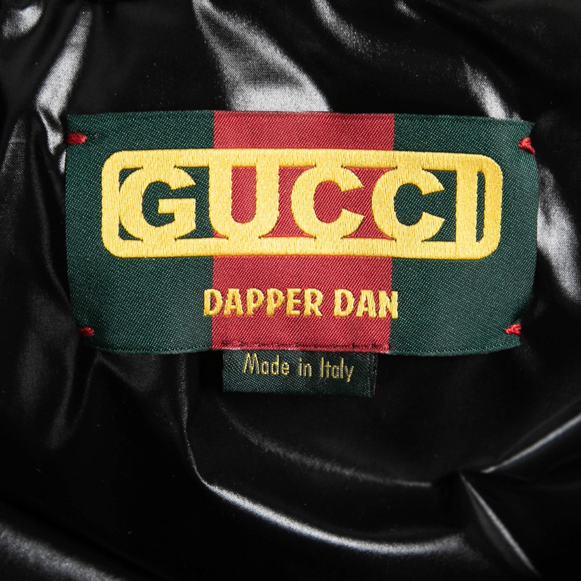 Men's Gucci Dapper Dan Black & Gold Leather Logoed Hooded Jacket M For Sale