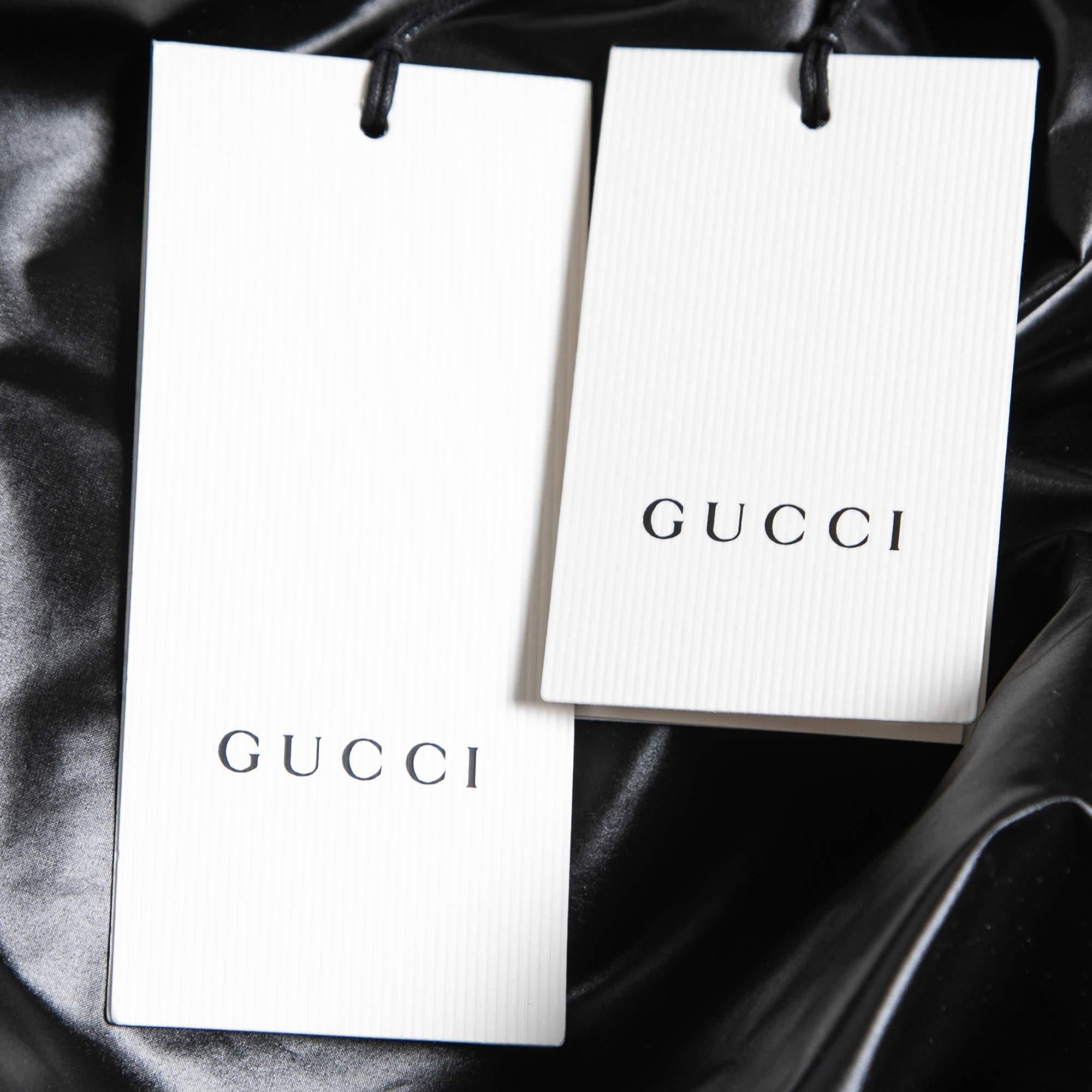 Gucci Dapper Dan Black & Gold Leather Logoed Hooded Jacket M For Sale 1