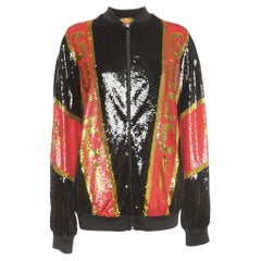 Gucci Dapper Dan Nero/Rosso Logo Motif Giacca bomber con paillettes S