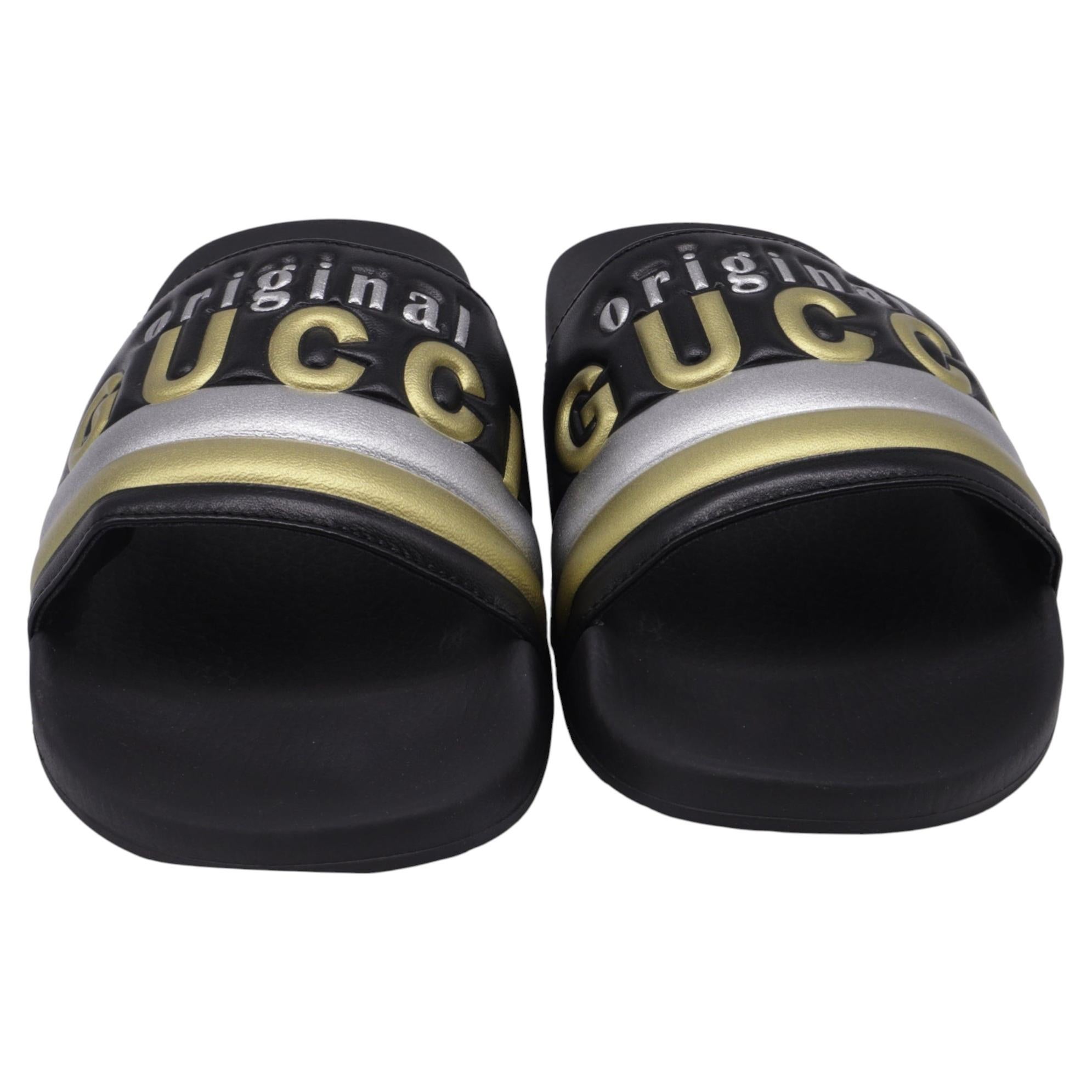 Pre-owned Gucci Dapper Dan Slip On Slides In Black Rubber