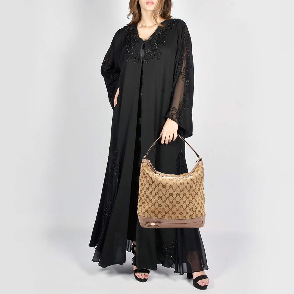 Gucci Dark Beige/Beige GG Canvas and Leather Mayfair Hobo In Good Condition In Dubai, Al Qouz 2