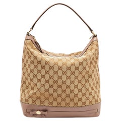 Gucci Dark Beige/Beige GG Canvas and Leather Mayfair Hobo