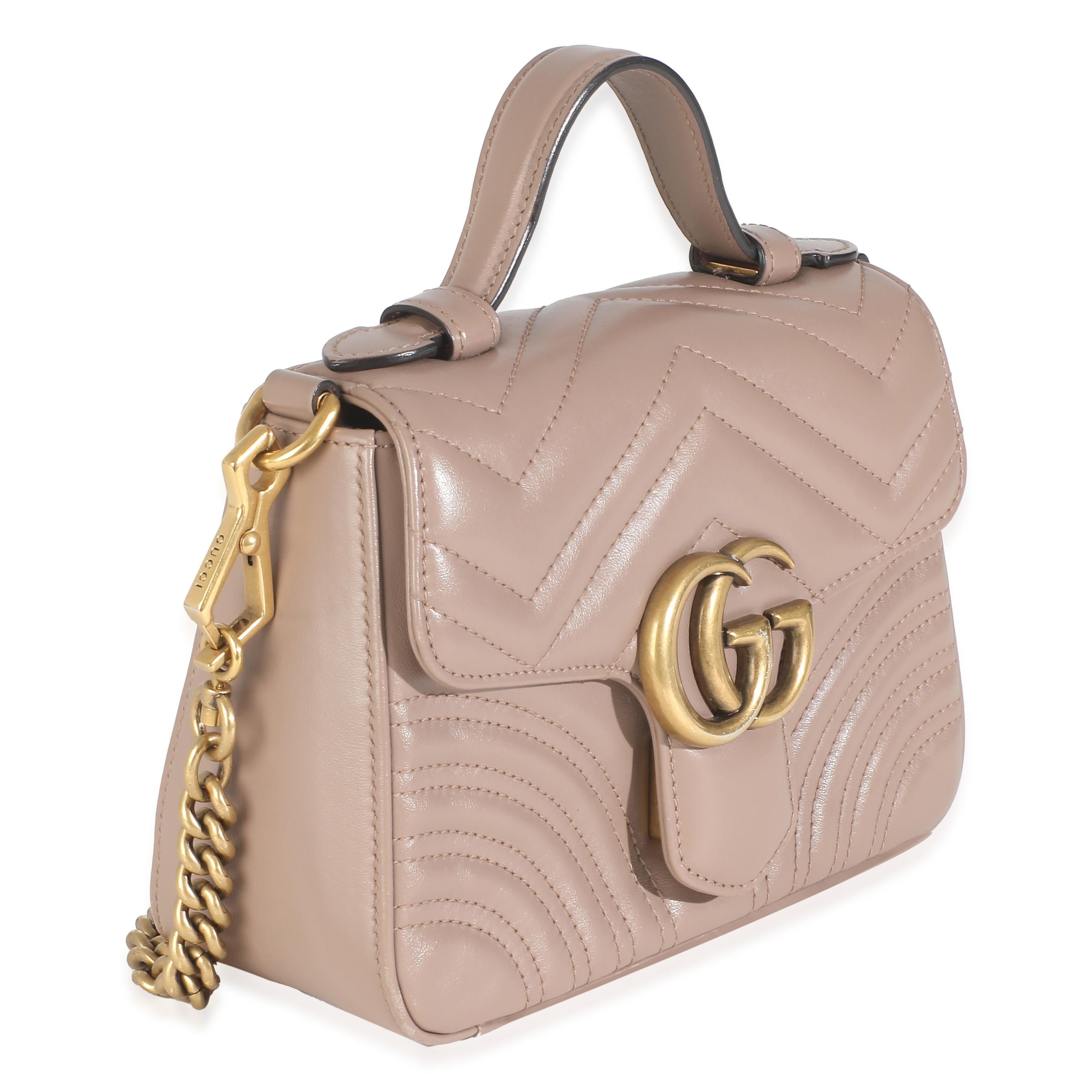 Gucci Dark Beige Chevron Matelasse Kalbsleder Mini GG Marmont Top Handle Bag im Zustand „Hervorragend“ im Angebot in New York, NY