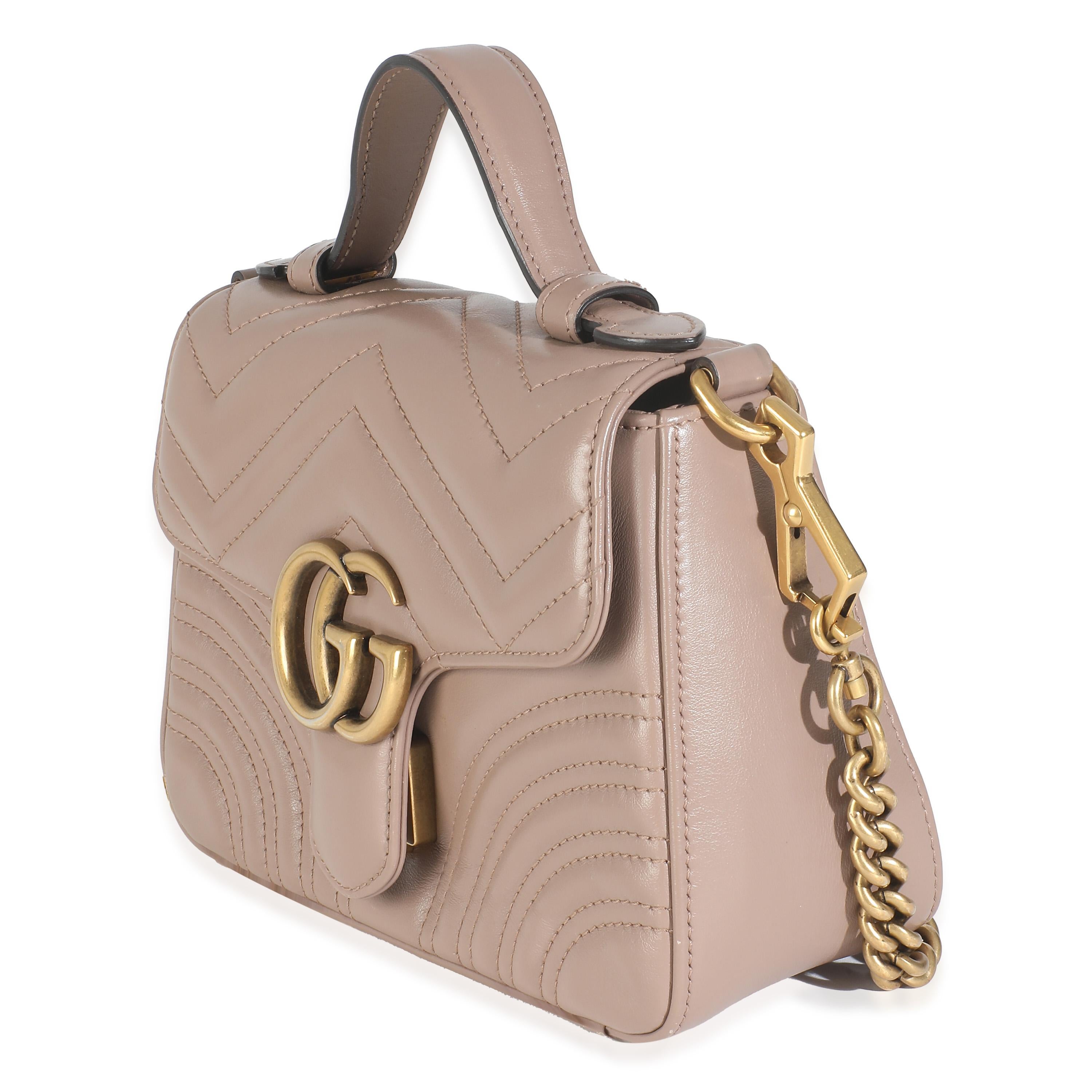 Gucci Dark Beige Chevron Matelasse Kalbsleder Mini GG Marmont Top Handle Bag für Damen oder Herren im Angebot