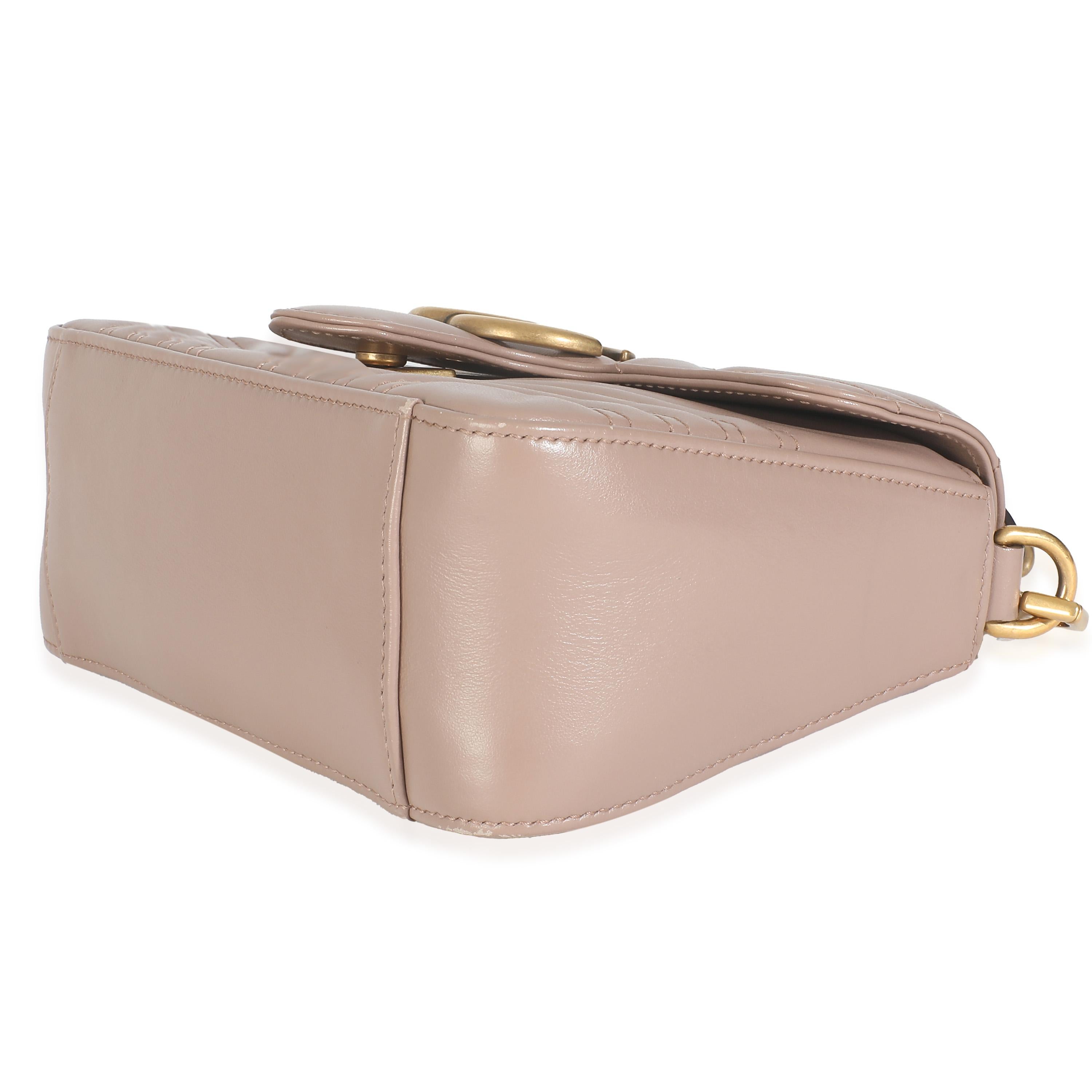 Gucci Dark Beige Chevron Matelasse Kalbsleder Mini GG Marmont Top Handle Bag im Angebot 1