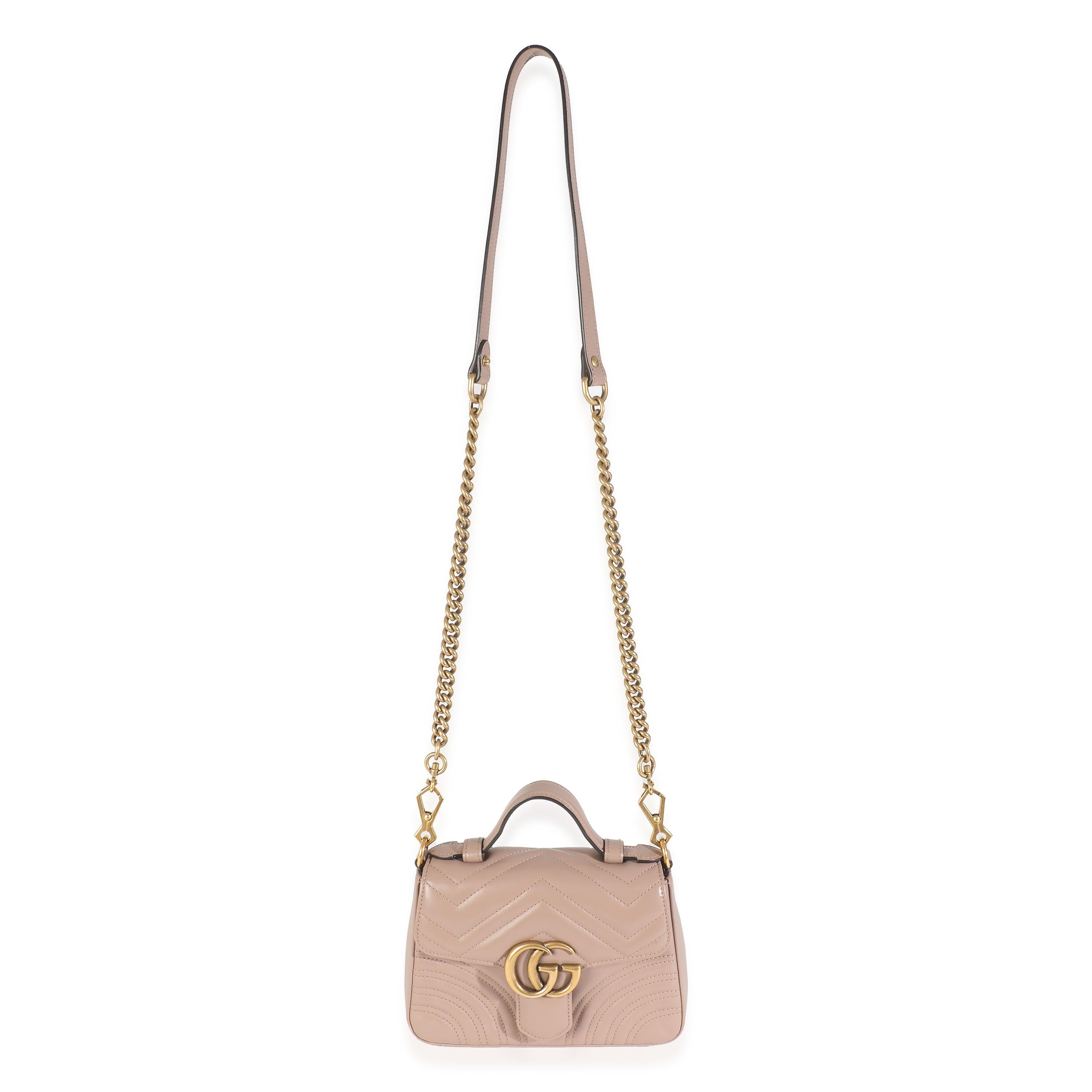 Gucci Dark Beige Chevron Matelasse Kalbsleder Mini GG Marmont Top Handle Bag im Angebot 2