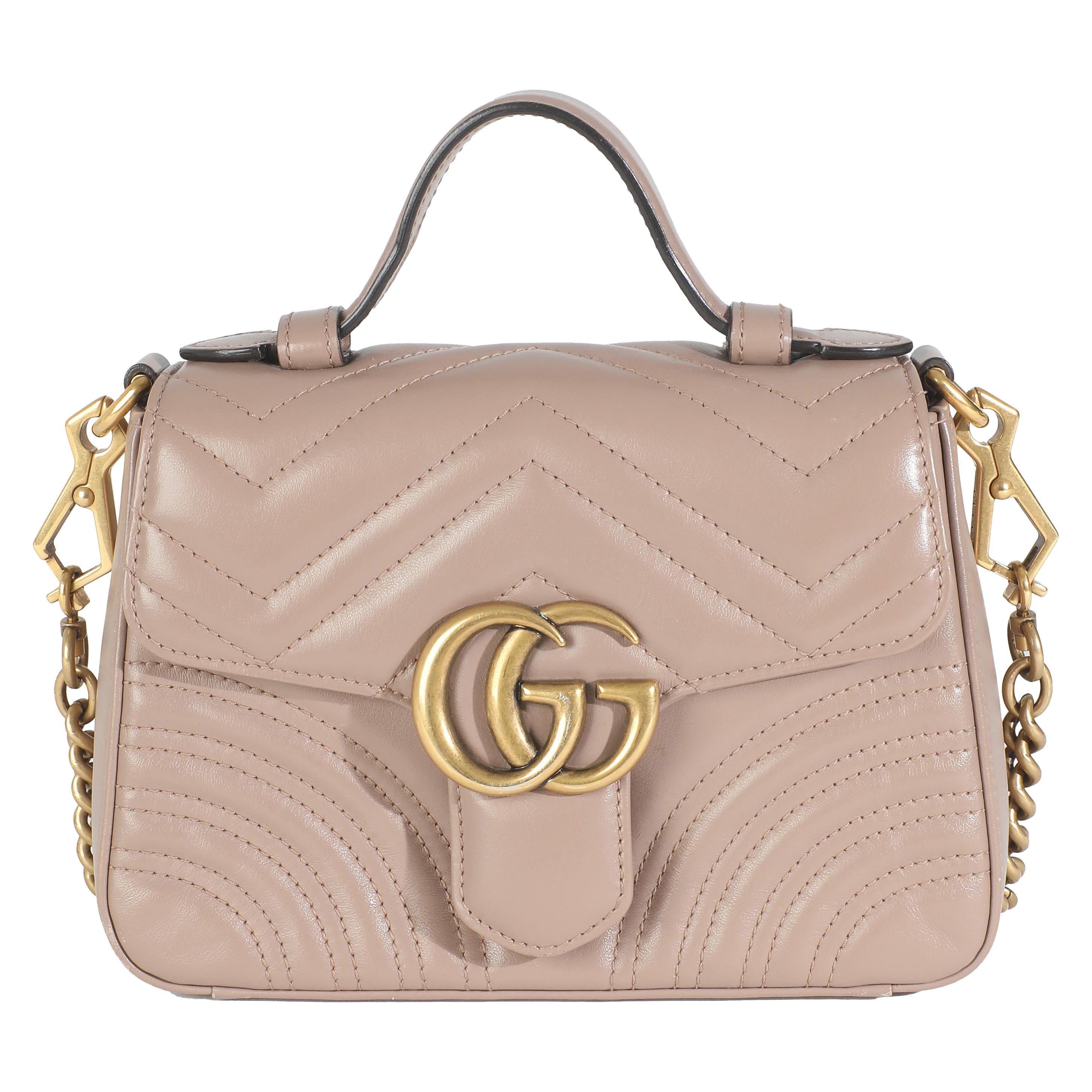 Gucci Dark Beige Chevron Matelasse Kalbsleder Mini GG Marmont Top Handle Bag im Angebot
