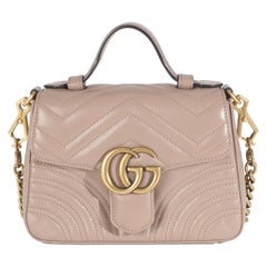 Gucci Dark Beige Chevron Matelasse Kalbsleder Mini GG Marmont Top Handle Bag