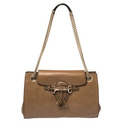 Gucci Dark Beige Leather Large Emily Chain Shoulder Bag