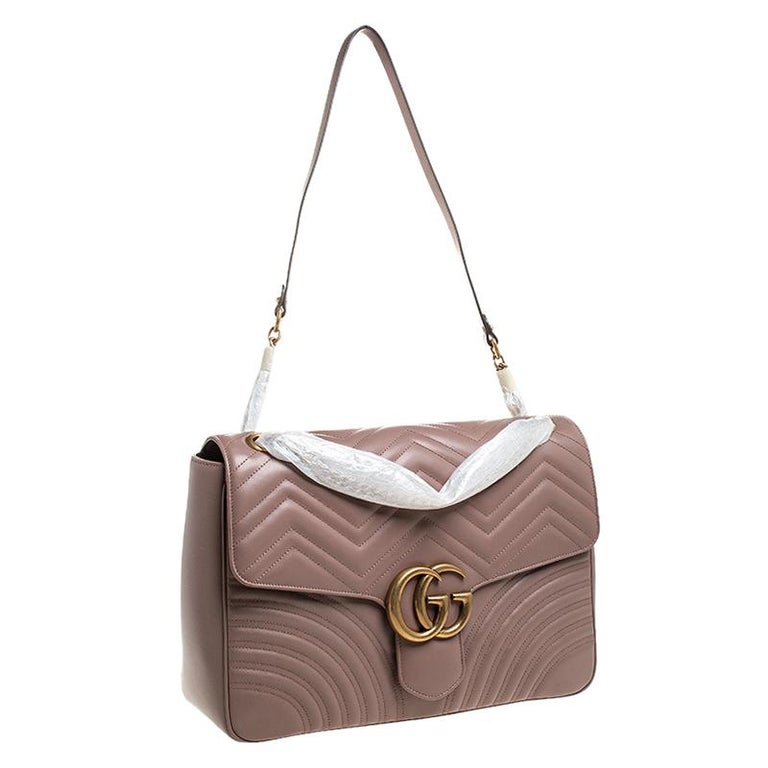 Gucci Dark Beige Matelasse Leather Large GG Marmont Shoulder Bag For Sale at 1stdibs