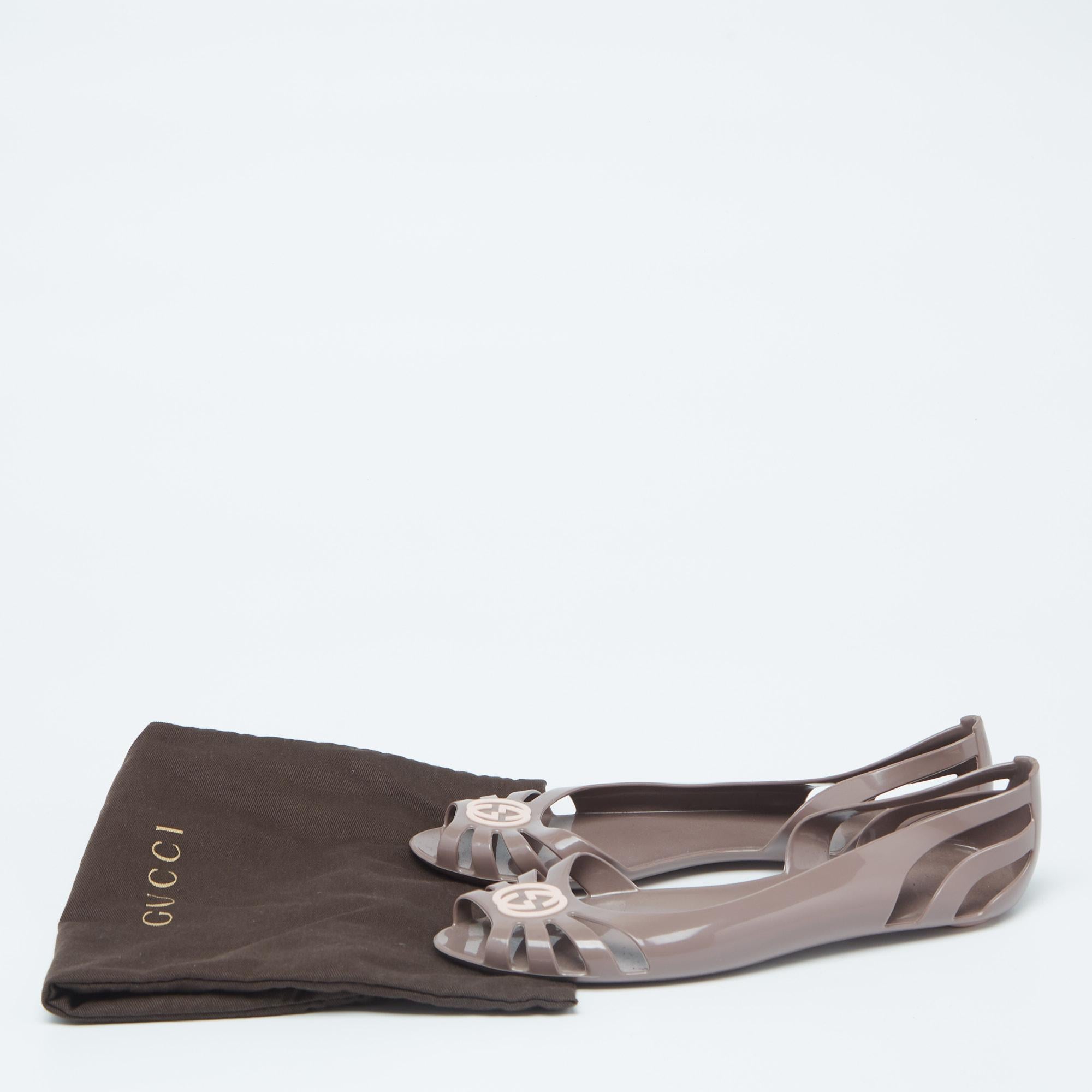Gucci Dark Beige Rubber Interlocking G Logo D'Orsay Ballet Flats Size 37 1