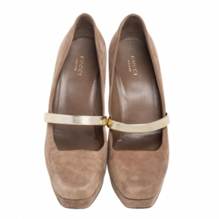 Gucci Dark Beige Suede Mary Jane Platform Pumps Size 38 2