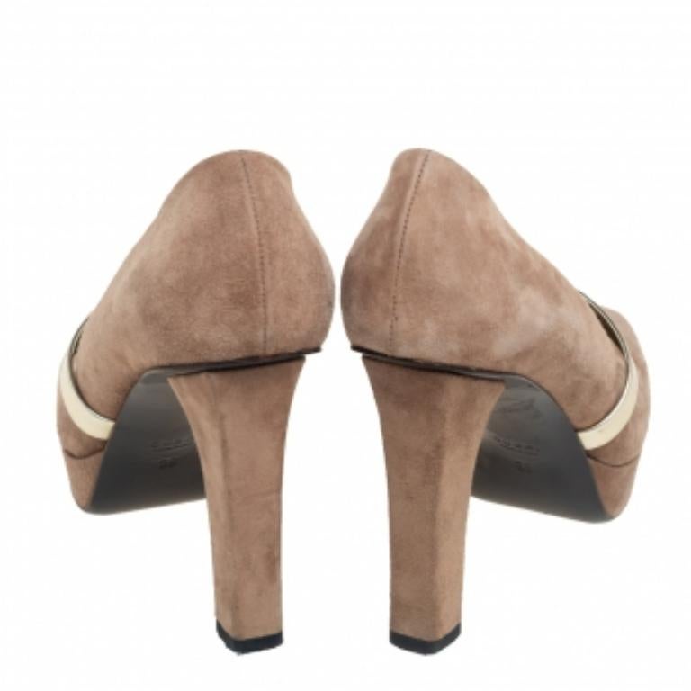 Gucci Dark Beige Suede Mary Jane Platform Pumps Size 38 3