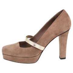 Gucci Dunkel Beige Wildleder Mary Jane Plateau Pumps Größe 38
