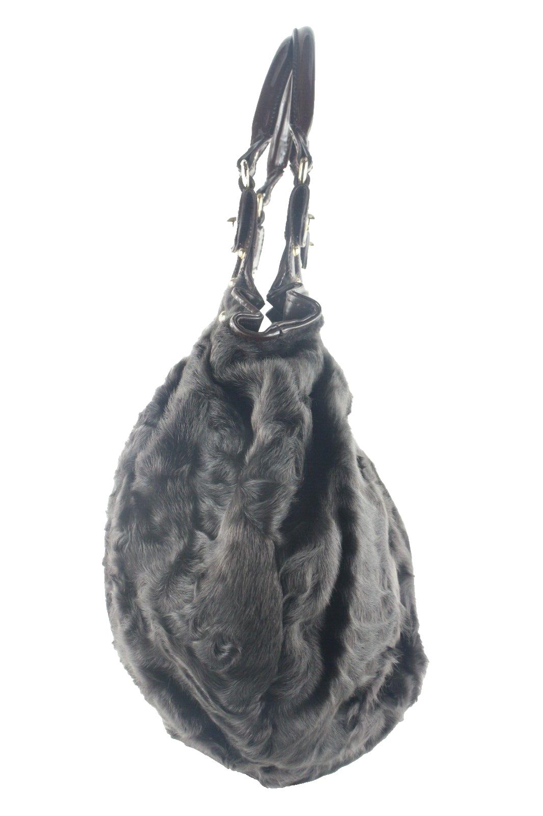 Gray Gucci Dark Black-Brown Astrakhan Hobo Tote Bag 2GK1025K For Sale