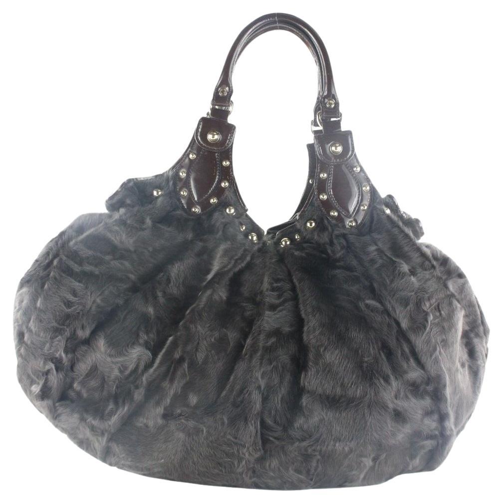 Gucci Dark Black-Brown Astrakhan Hobo Tote Bag 2GK1025K