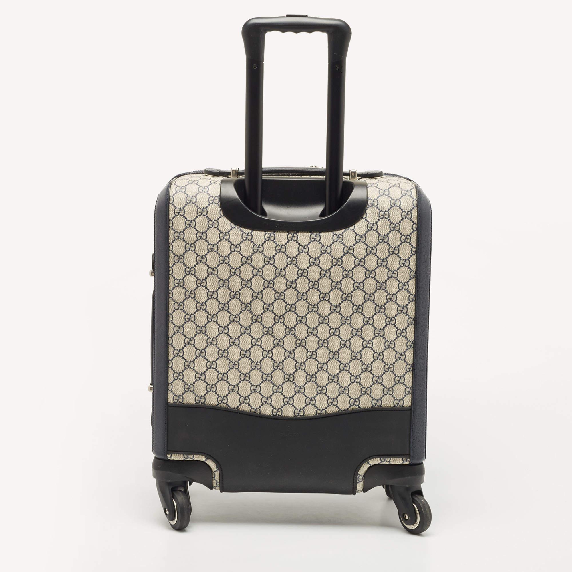 Crafted from quality materials, your wardrobe is missing out on this skillfully made designer trolley. Look your fashionable best while travelling with this practical piece.

Includes: Padlock & Keys