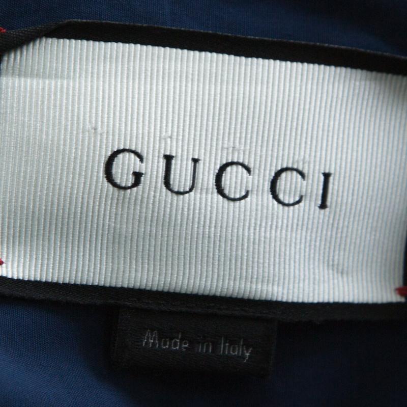 Gucci Dark Blue Cotton Epaulette Embroidery Detail Full Sleeve Shirt XL In Good Condition In Dubai, Al Qouz 2