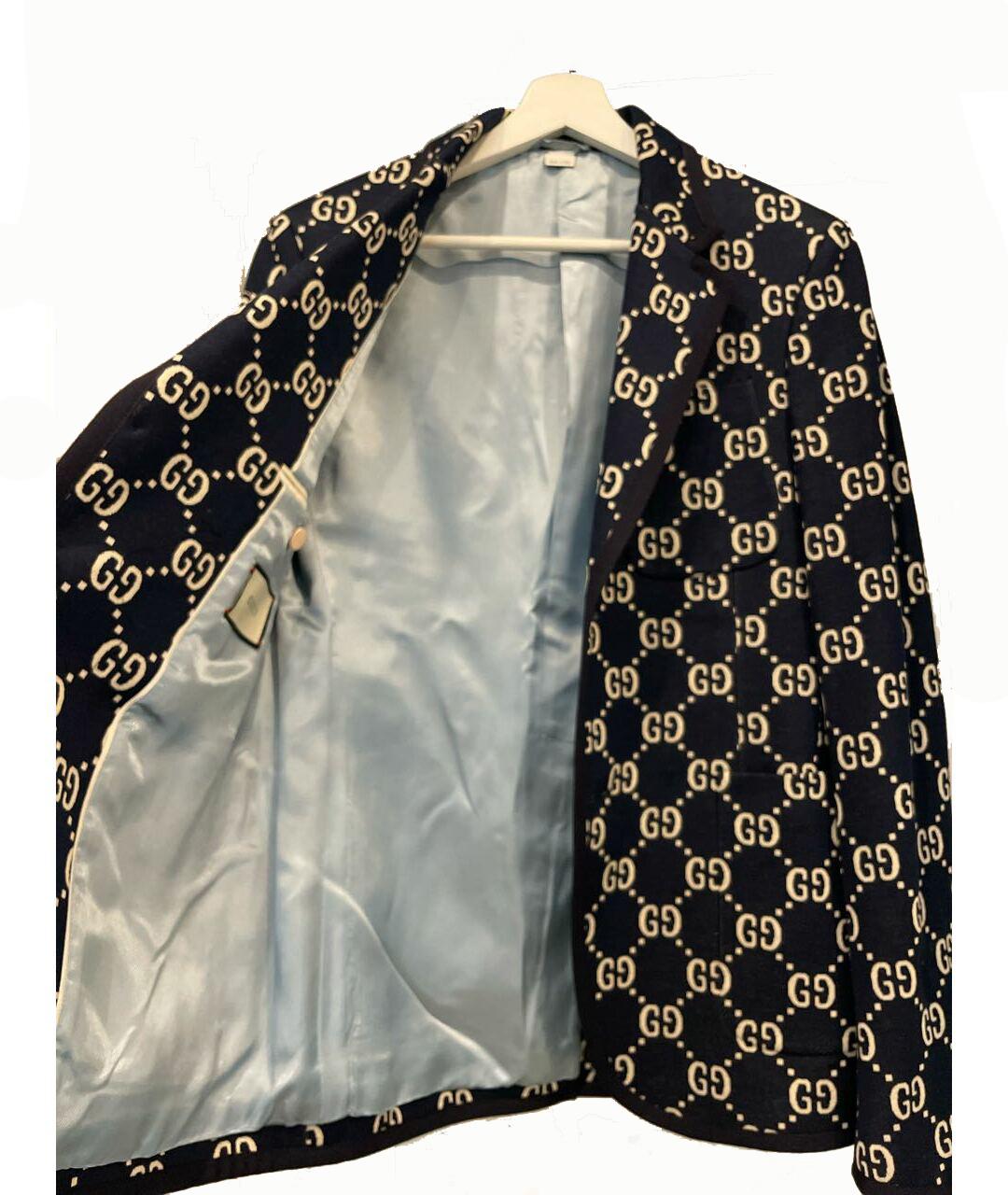 GUCCI ALGODÓN AZUL OSCURO  CHAQUETA SINGULAR SUPREME con IMPRESIÓN GG talla EU 44 en venta 1