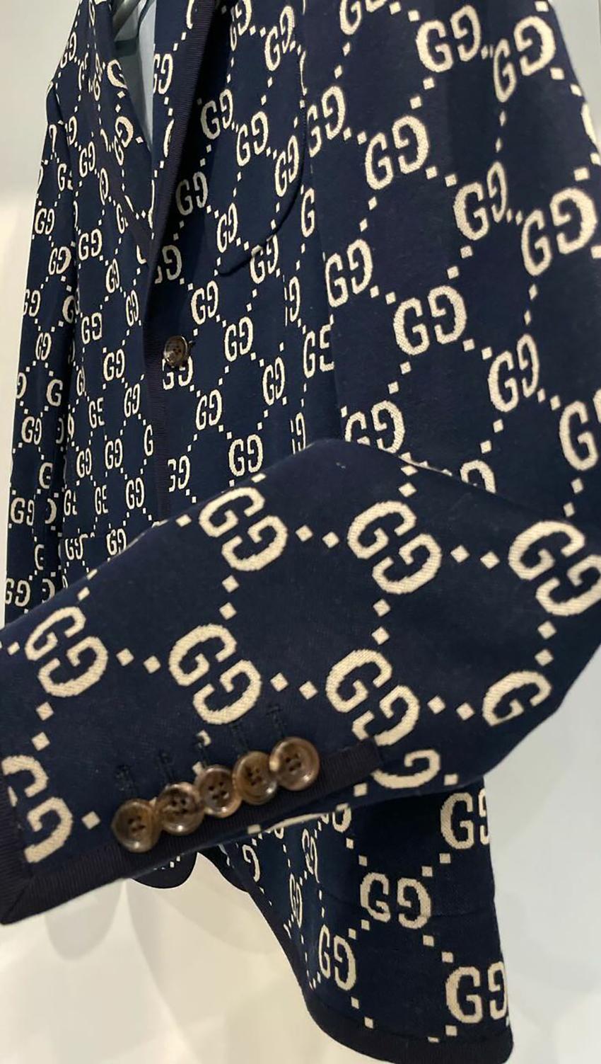 GUCCI ALGODÓN AZUL OSCURO  CHAQUETA SINGULAR SUPREME con IMPRESIÓN GG talla EU 44 en venta 3