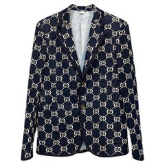 GUCCI ALGODÓN AZUL OSCURO  CHAQUETA SINGULAR SUPREME con IMPRESIÓN GG talla EU 44