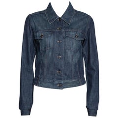 Gucci Dark Blue Denim Elasticized Waist Cropped Jacket S
