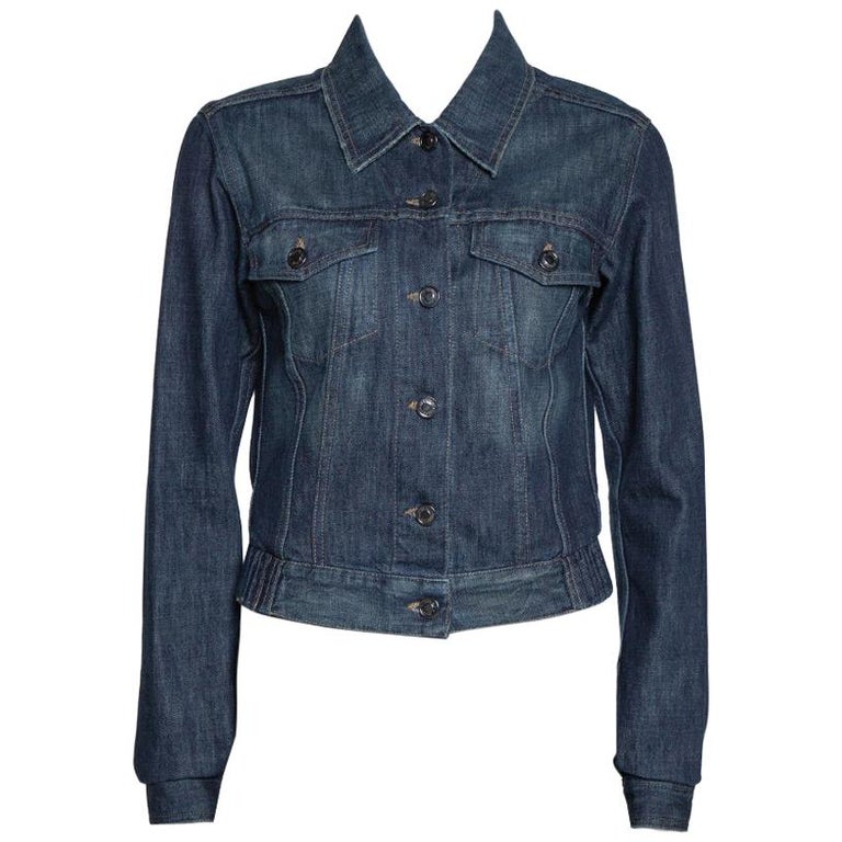 Gucci Dark Blue Denim Elasticized Waist Cropped Jacket S at 1stDibs | dark  denim cropped jacket