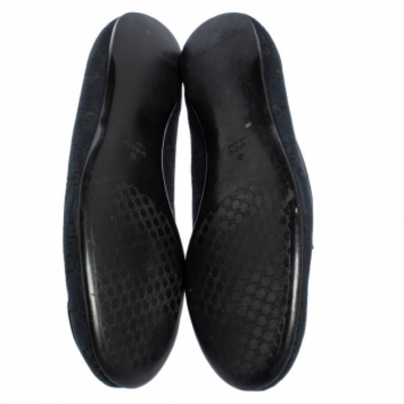 Black Gucci Dark Blue GG Canvas Interlocking GG Ballet Flats Size 36 For Sale