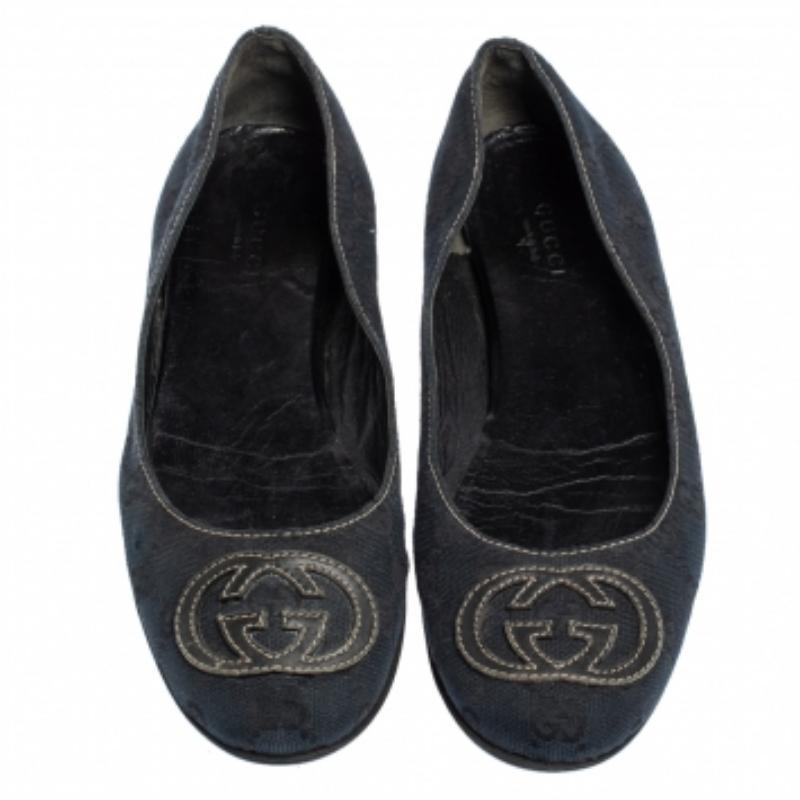 Gucci Dark Blue GG Canvas Interlocking GG Ballet Flats Size 36 For Sale 1