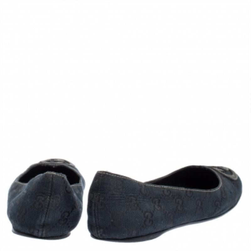 Gucci Dark Blue GG Canvas Interlocking GG Ballet Flats Size 36 For Sale 2