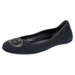 Gucci Dark Blue GG Canvas Interlocking GG Ballet Flats Size 36