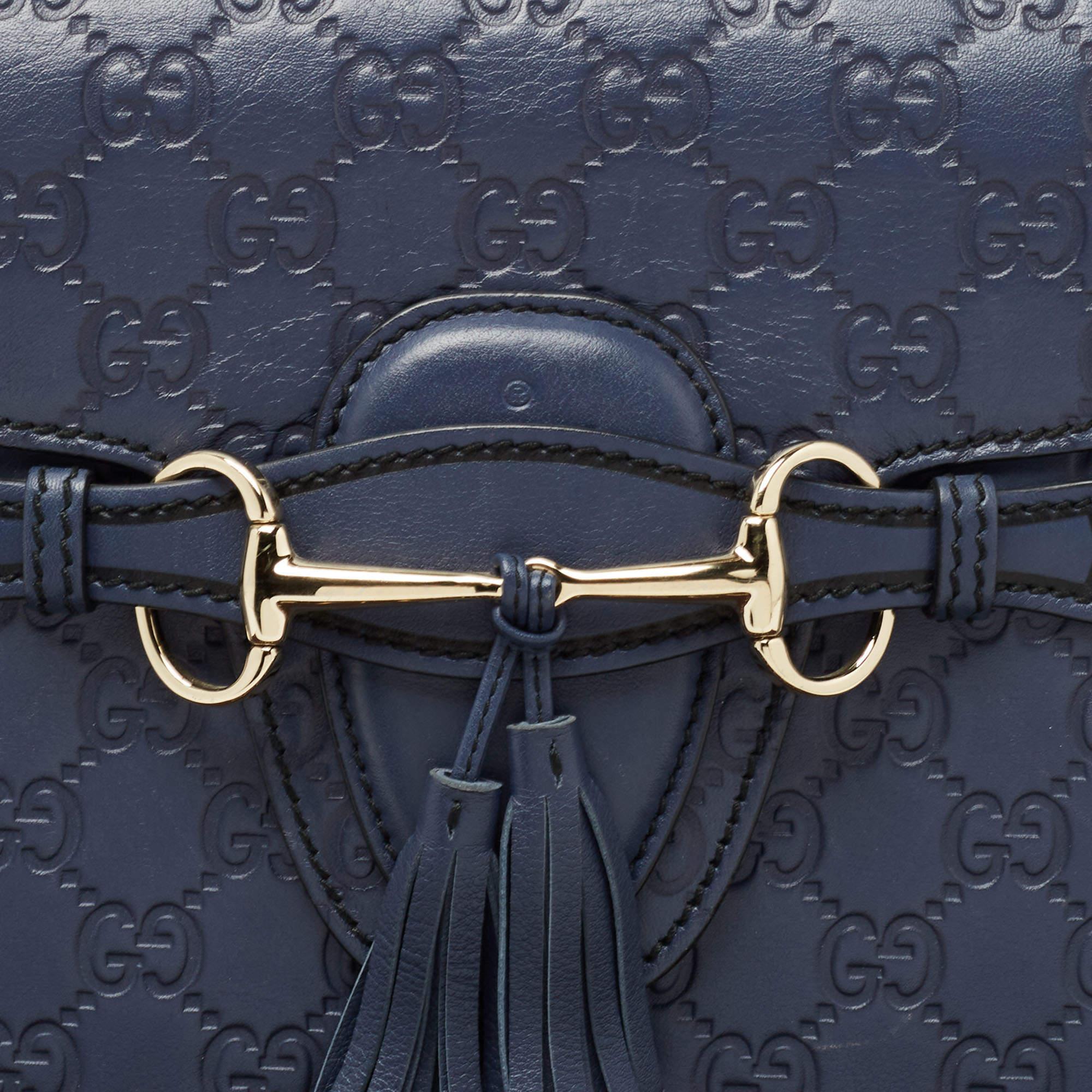 Gucci Dark Blue Guccissima Leather Large Emily Chain Shoulder Bag 9