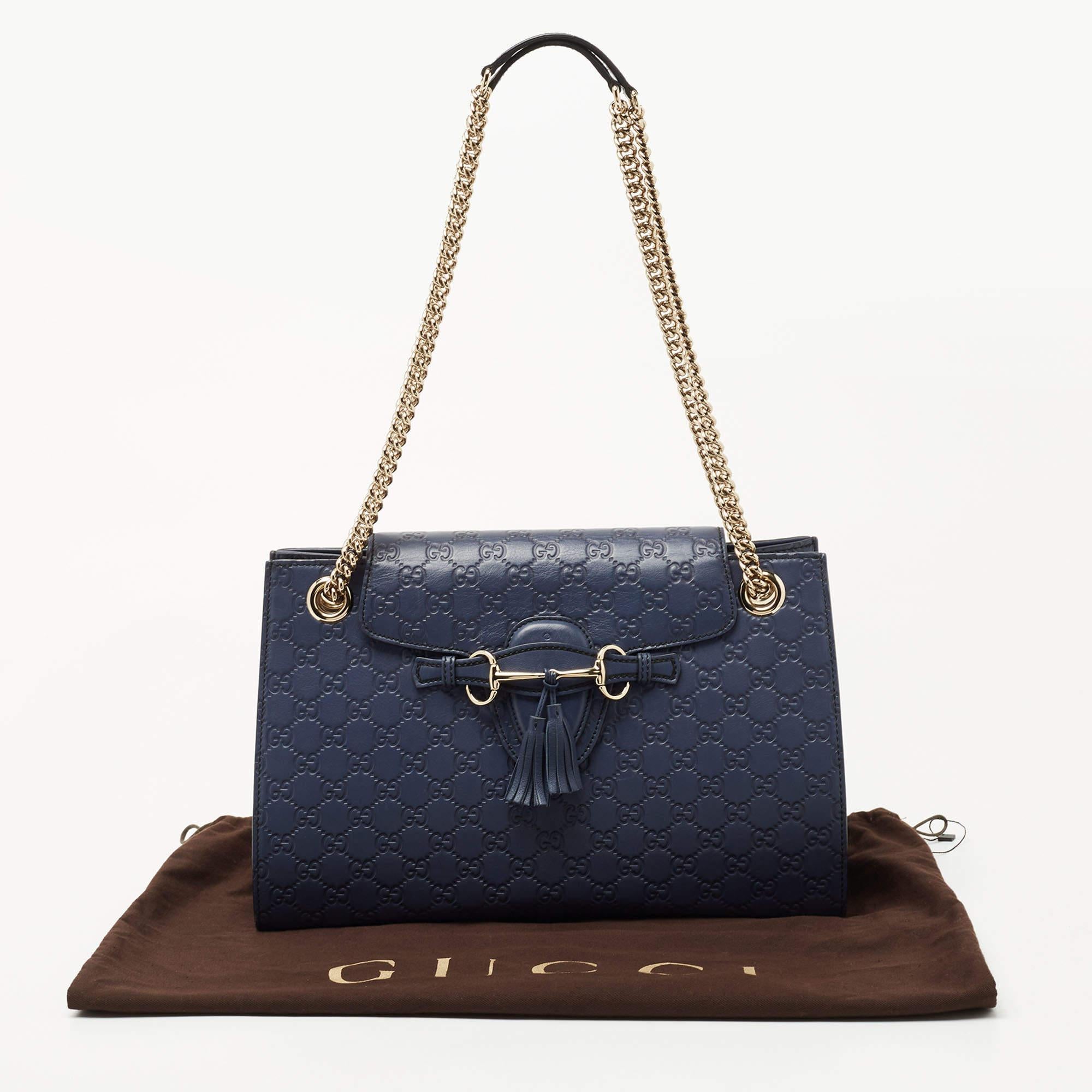 Gucci Dark Blue Guccissima Leather Large Emily Chain Shoulder Bag 3