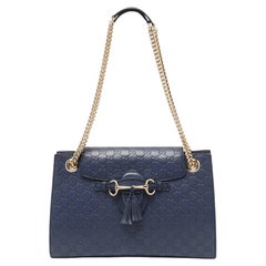 Gucci Dark Blue Guccissima Leather Large Emily Chain Shoulder Bag