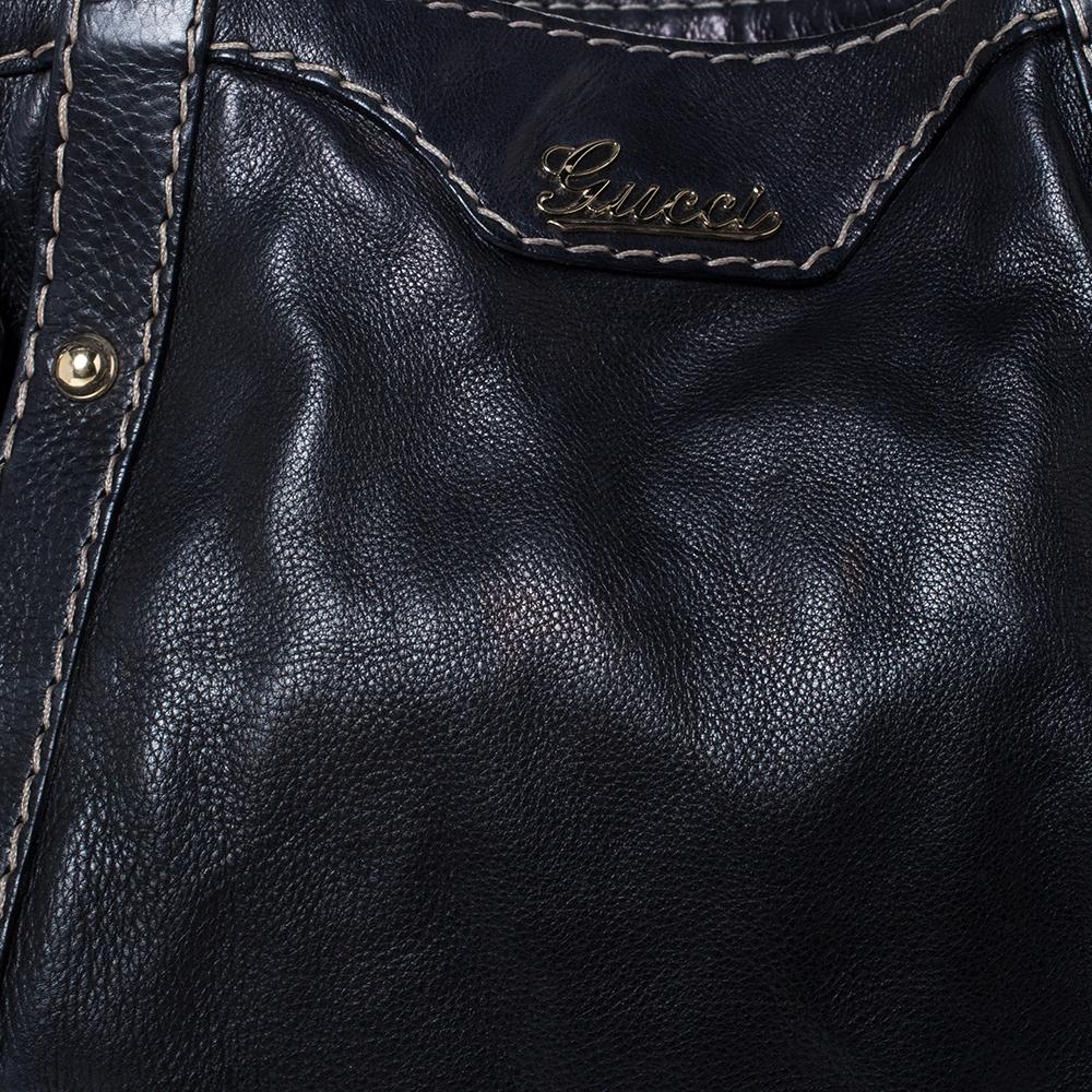 Gucci Dark Blue Leather Crest Embellished Shoulder Bag 7