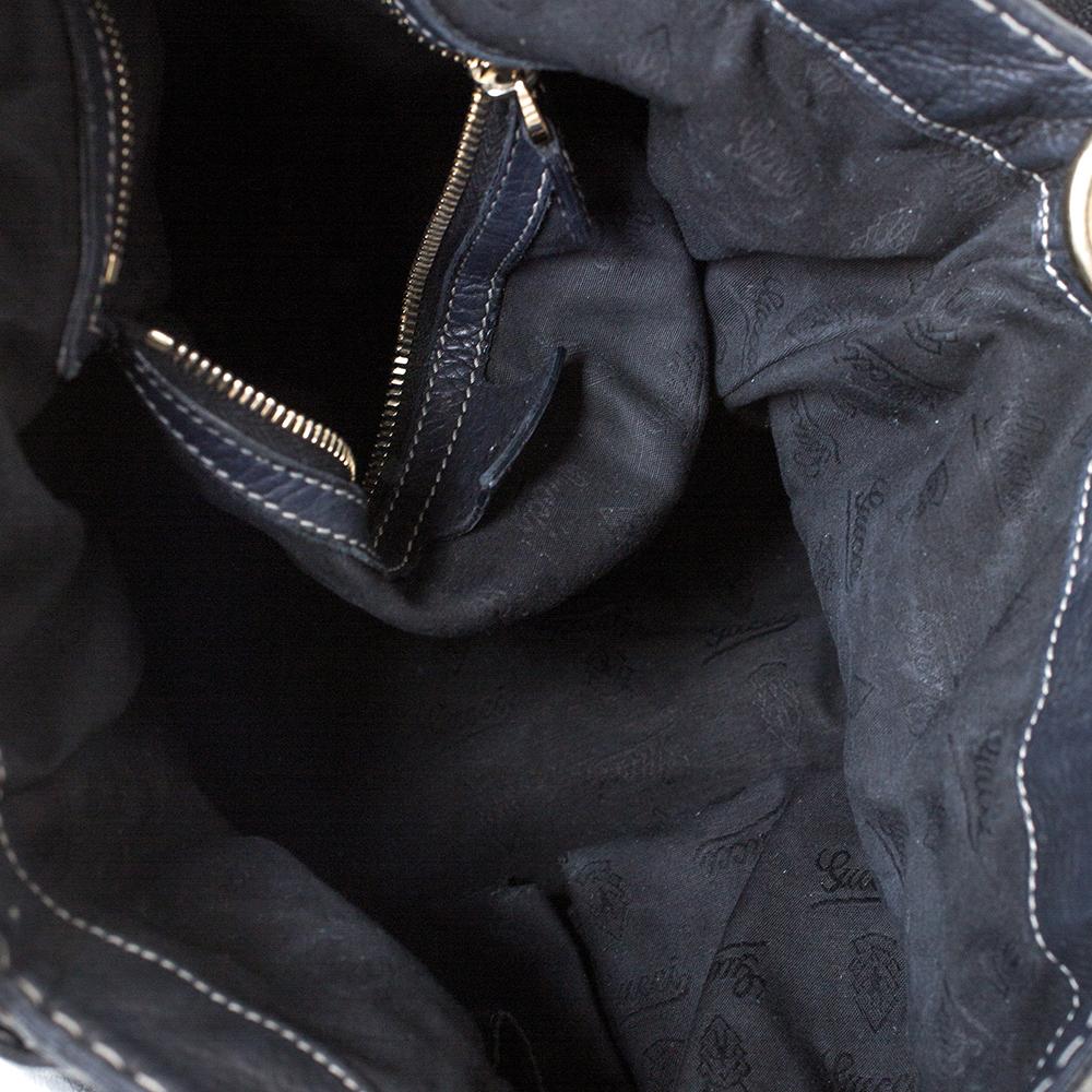 Gucci Dark Blue Leather Crest Embellished Shoulder Bag 5