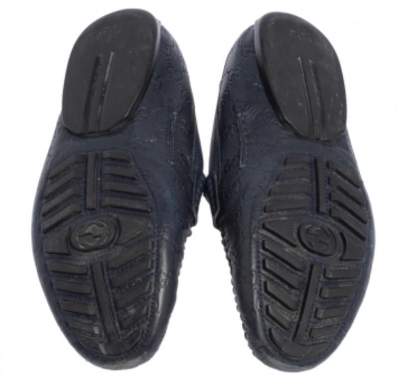 Gucci Dark Blue Leather Penny Slip On Loafers Size 44.5 For Sale 1