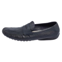 Gucci Dark Blue Leather Penny Slip On Loafers Size 44.5