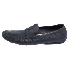 Gucci Dark Blue Leather Penny Slip On Loafers Size 44.5