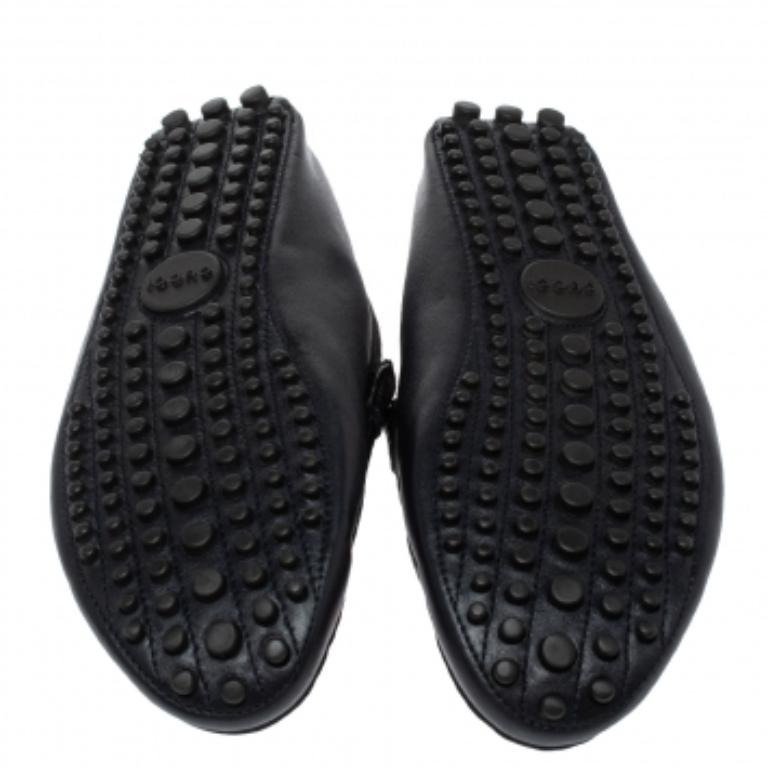 Men's Gucci Dark Blue Leather Slip On Loafers Size 42.5 For Sale