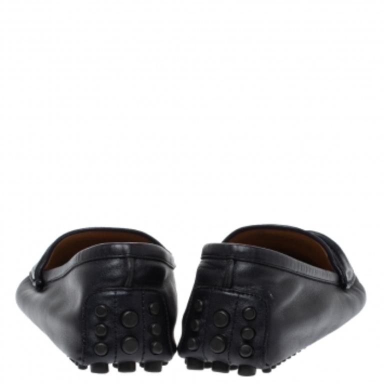 Gucci Dark Blue Leather Slip On Loafers Size 42.5 For Sale 1