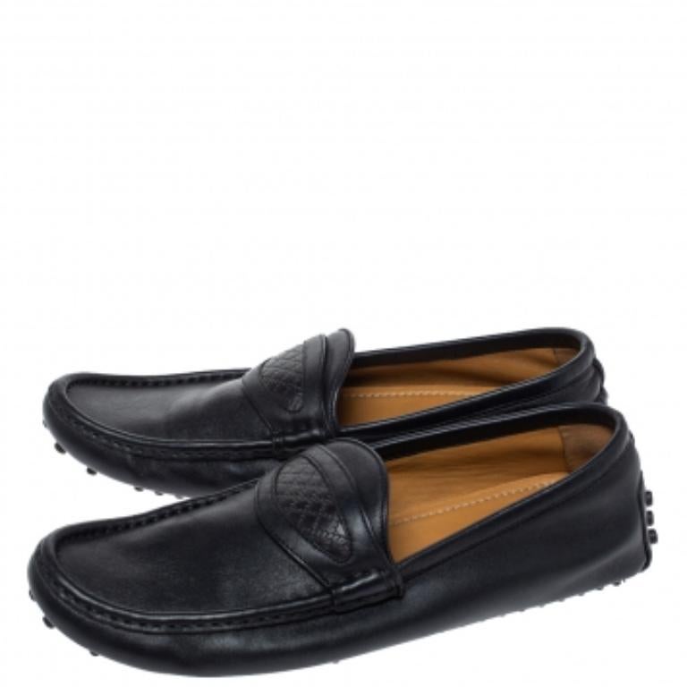 Gucci Dark Blue Leather Slip On Loafers Size 42.5 For Sale 2