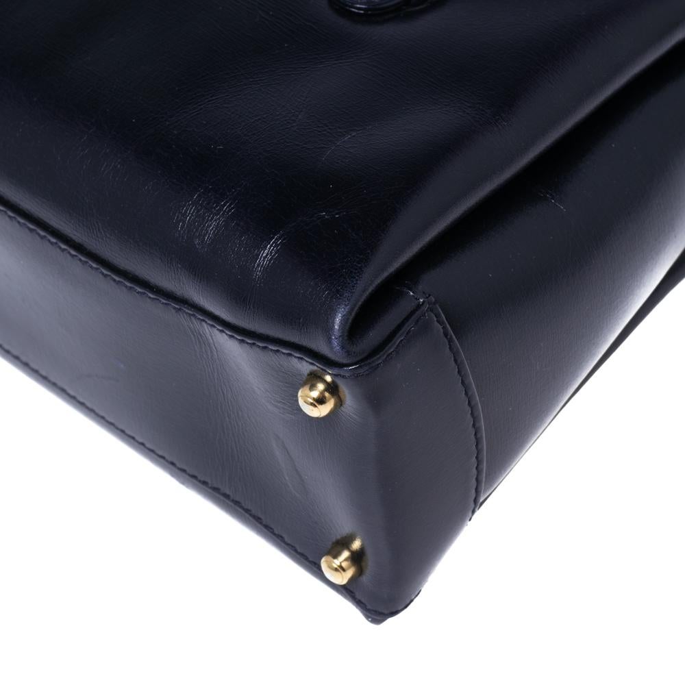 Gucci Dark Blue Leather Square G Flap Satchel 4