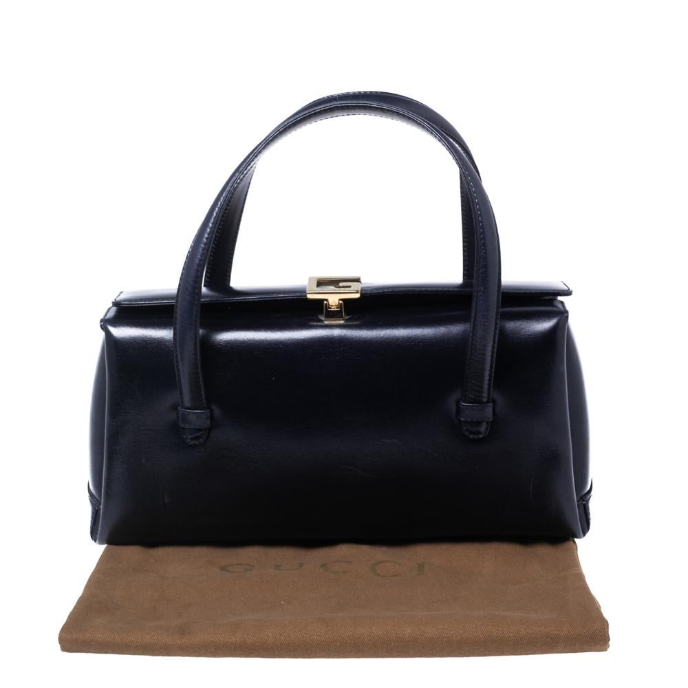 Gucci Dark Blue Leather Square G Flap Satchel 6